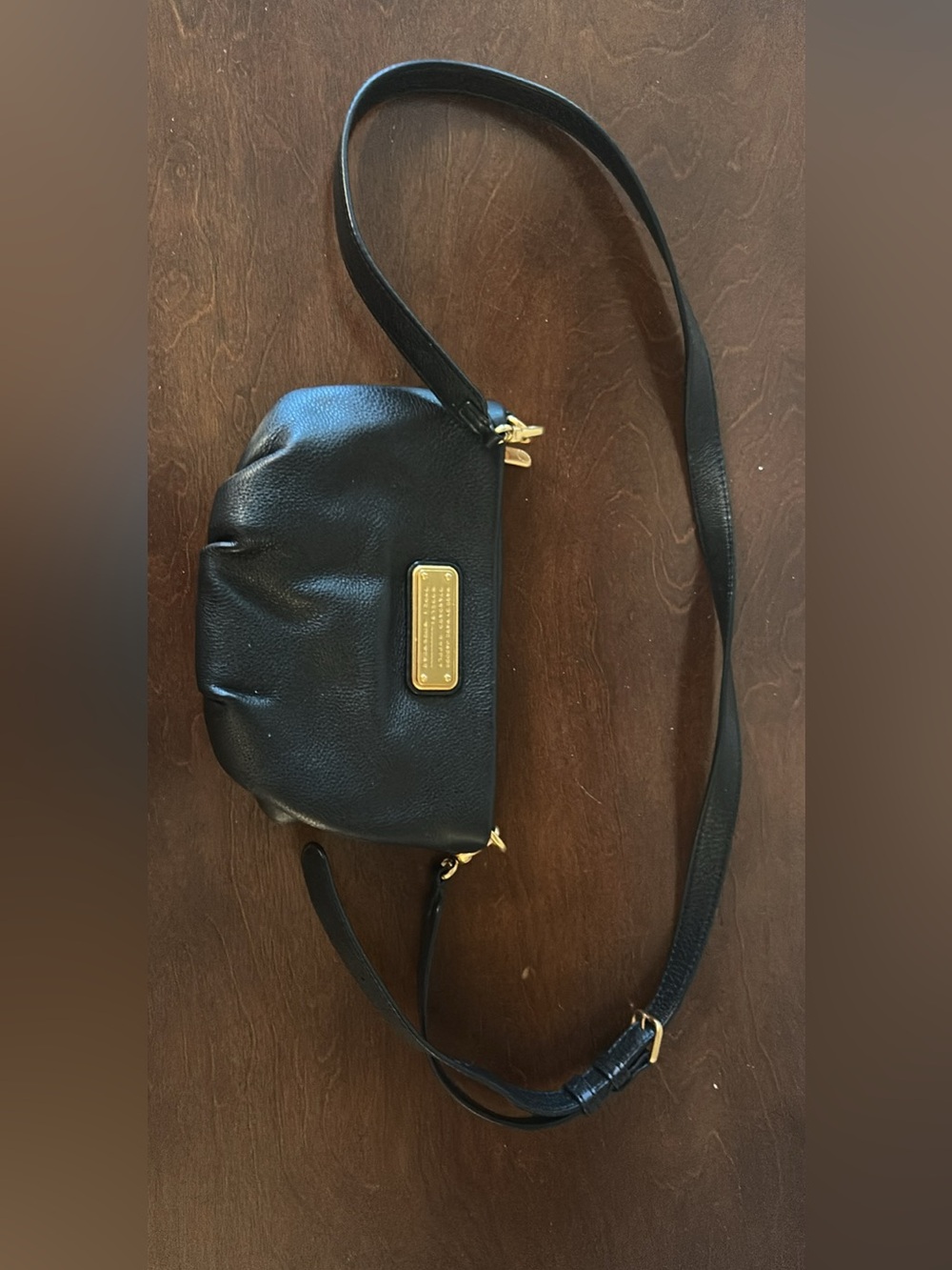 Marc By Marc Jacobs Black Leather Crossbody with Gold Plaque